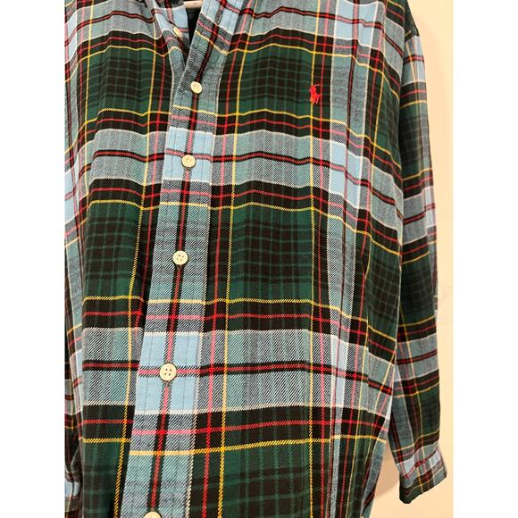 Men’s Ralph Lauren Blake Preppy Flannel Button Down Plaid Shirt Green Blue XL - Picture 4 of 6